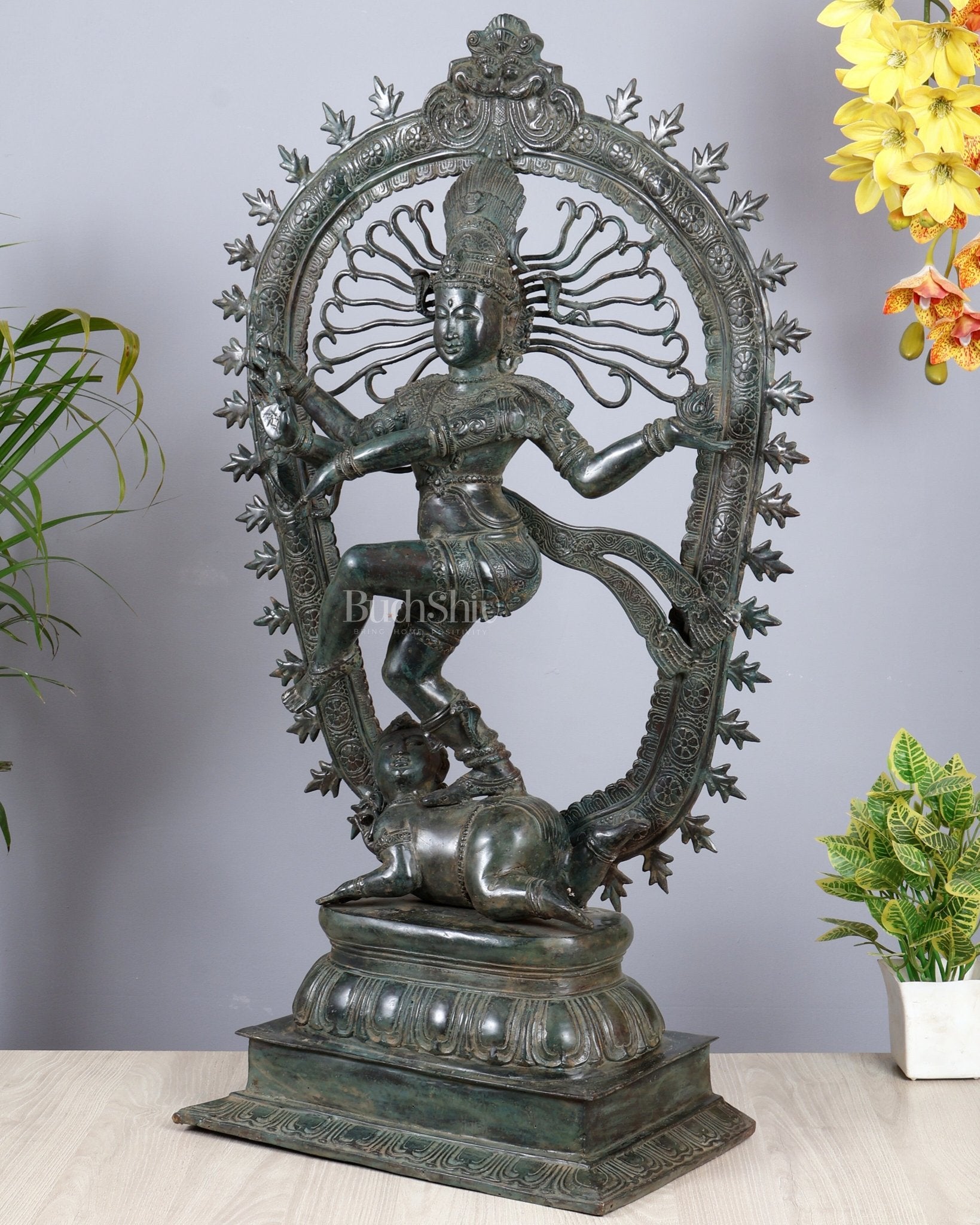 Vintage Bronze Nataraja Dancing Shiva Statue | Balinese Lost Wax Crafted Artefact | Antique Bronze Sculpture 35.5 - Budhshiv.com