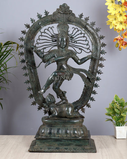 Vintage Bronze Nataraja Dancing Shiva Statue | Balinese Lost Wax Crafted Artefact | Antique Bronze Sculpture 35.5 - Budhshiv.com