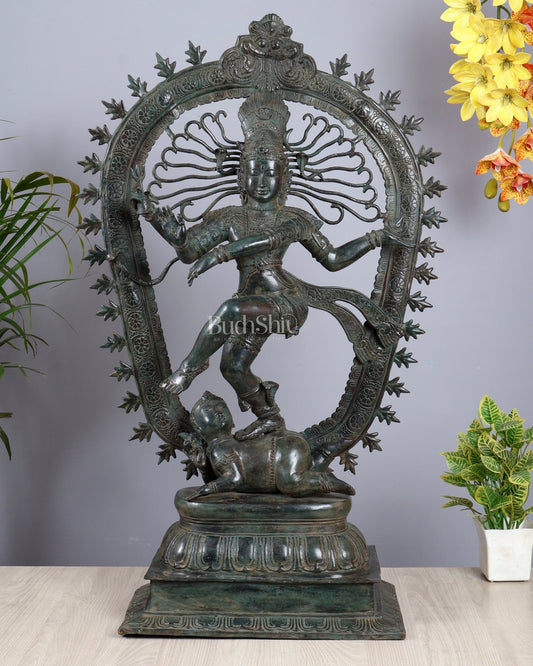 Vintage Bronze Nataraja Dancing Shiva Statue | Balinese Lost Wax Crafted Artefact | Antique Bronze Sculpture 35.5 - Budhshiv.com