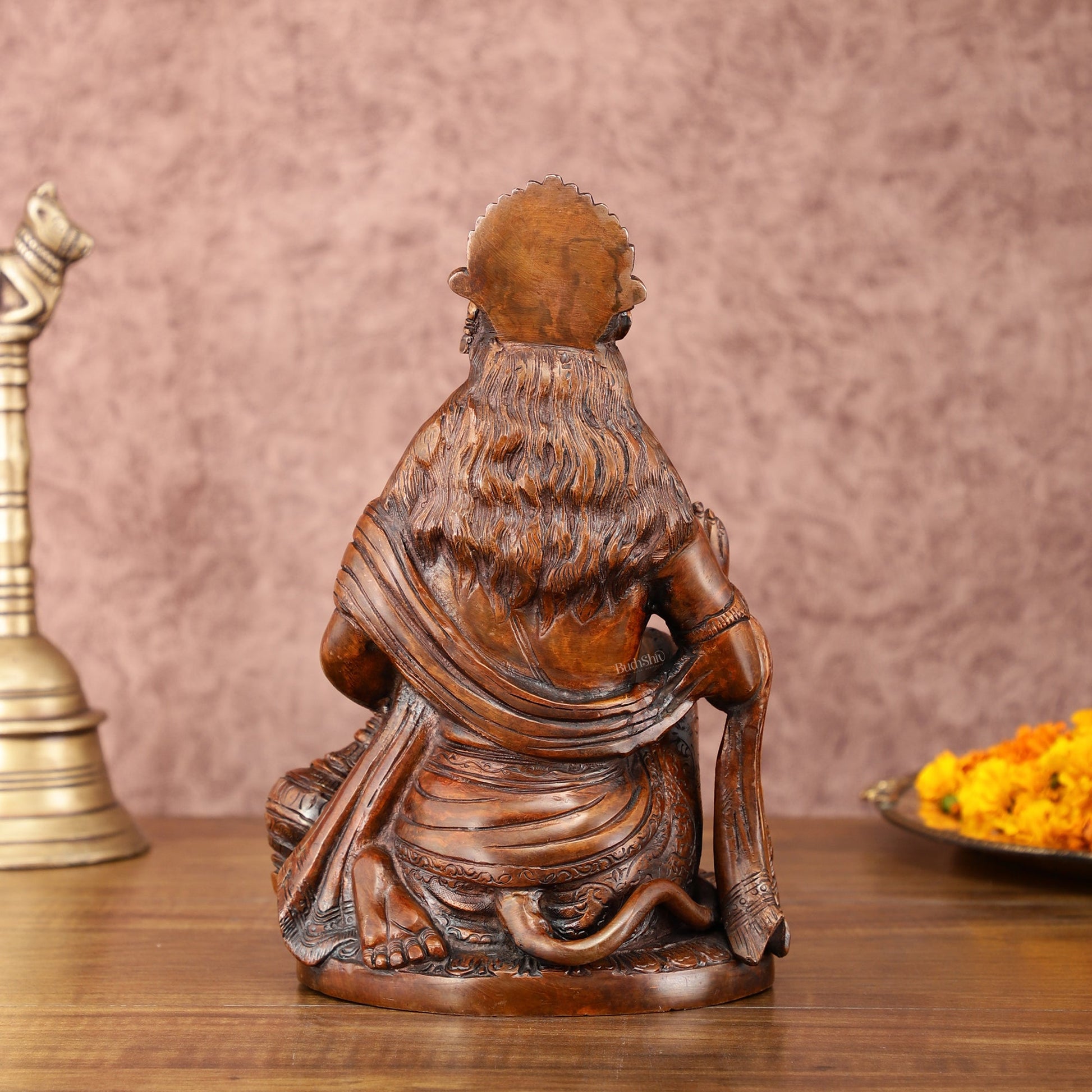 Vintage Brown Brass Hanuman Idol | 9 Inch - Budhshiv.com