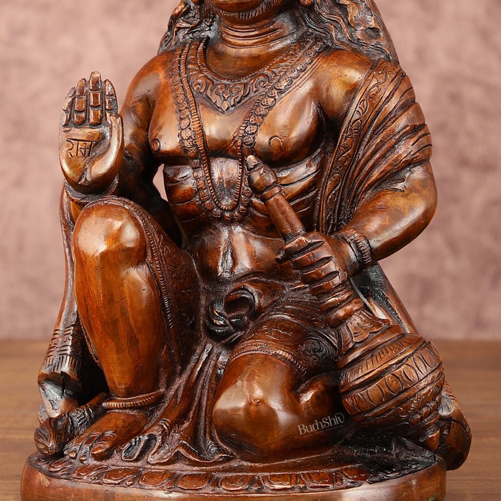Vintage Brown Brass Hanuman Idol | 9 Inch - Budhshiv.com