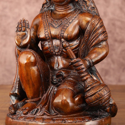 Vintage Brown Brass Hanuman Idol | 9 Inch - Budhshiv.com