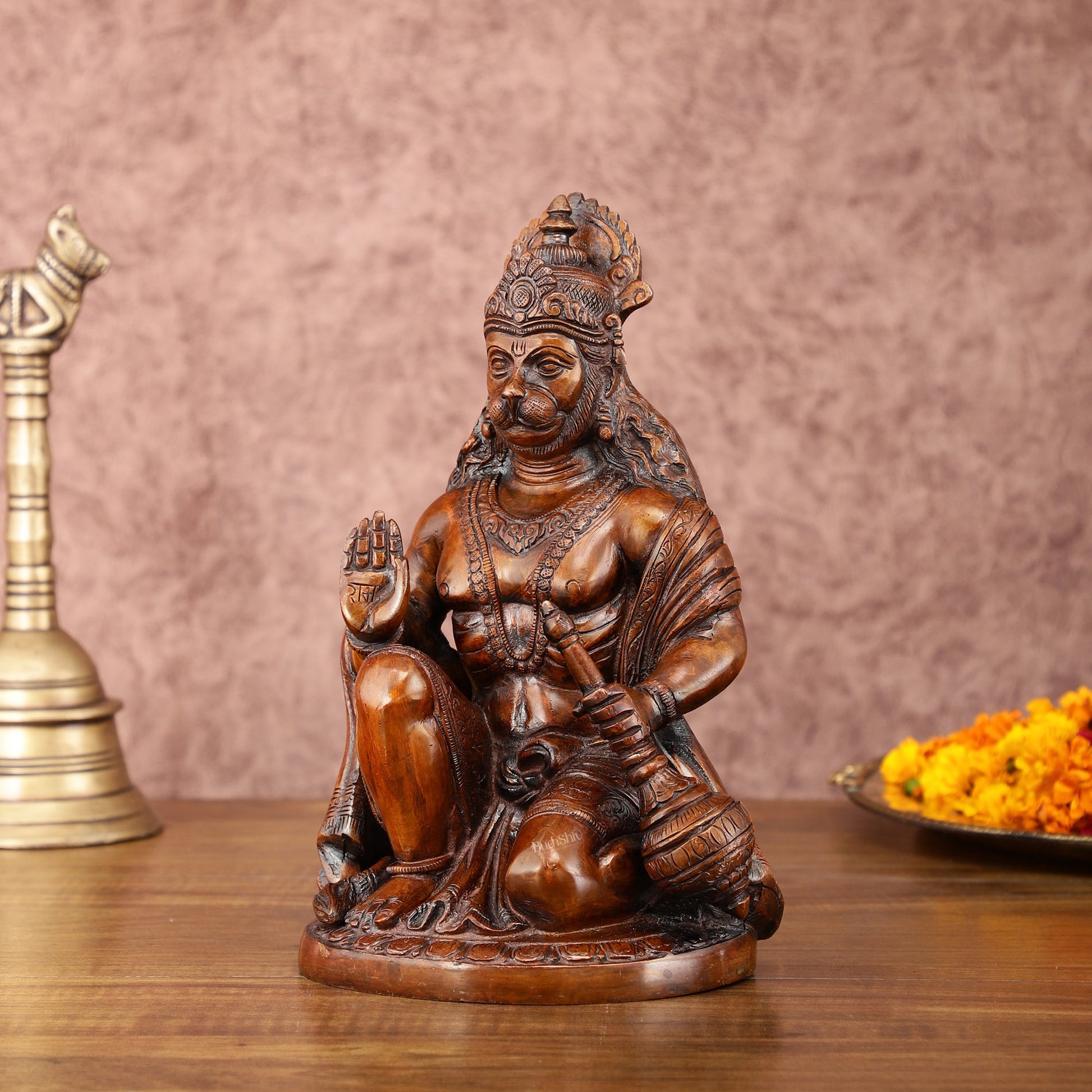 Vintage Brown Brass Hanuman Idol | 9 Inch - Budhshiv.com