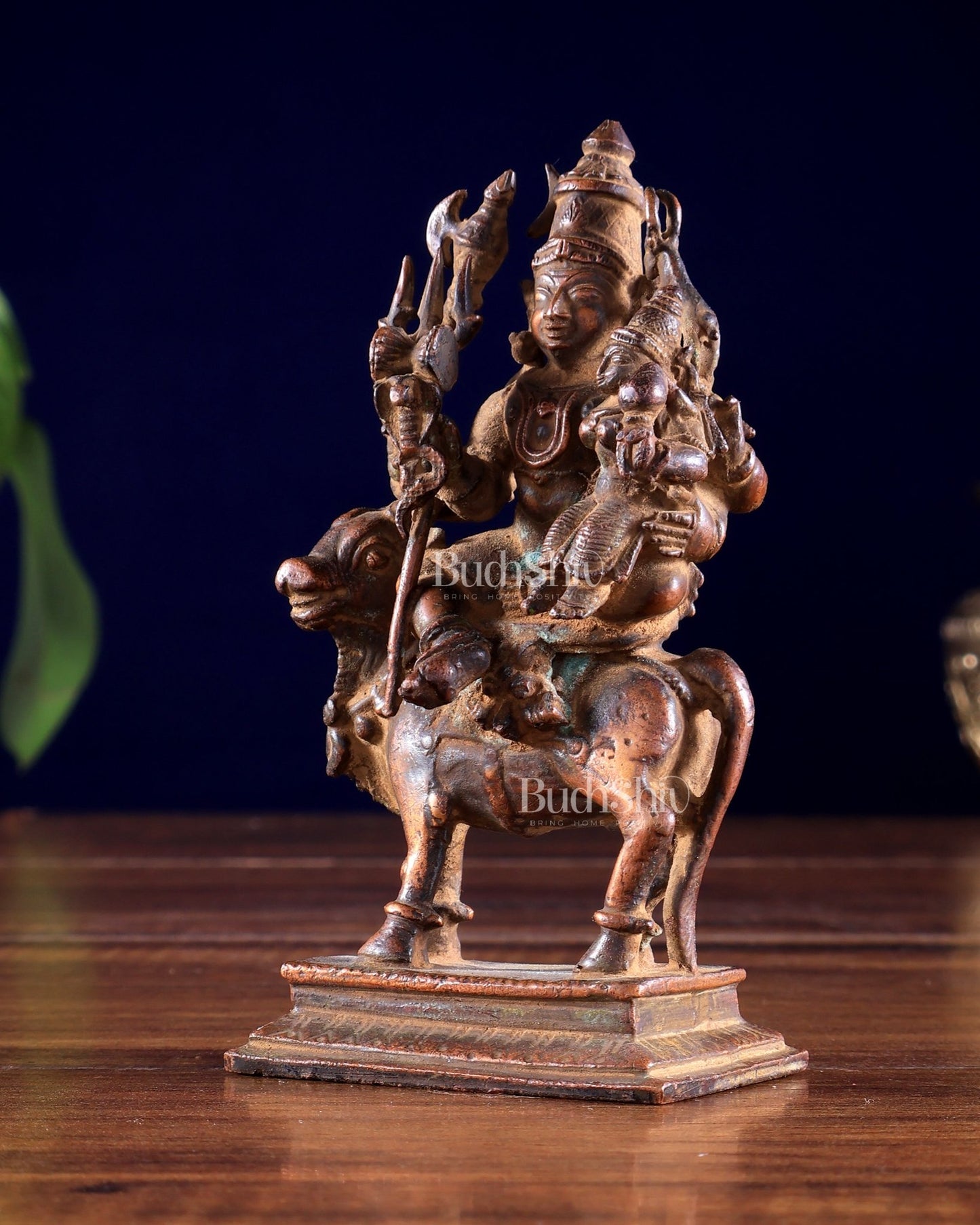 Vintage Copper Shiva Parvati on Nandi Pradosh Idol Natural antique patina - Budhshiv.com