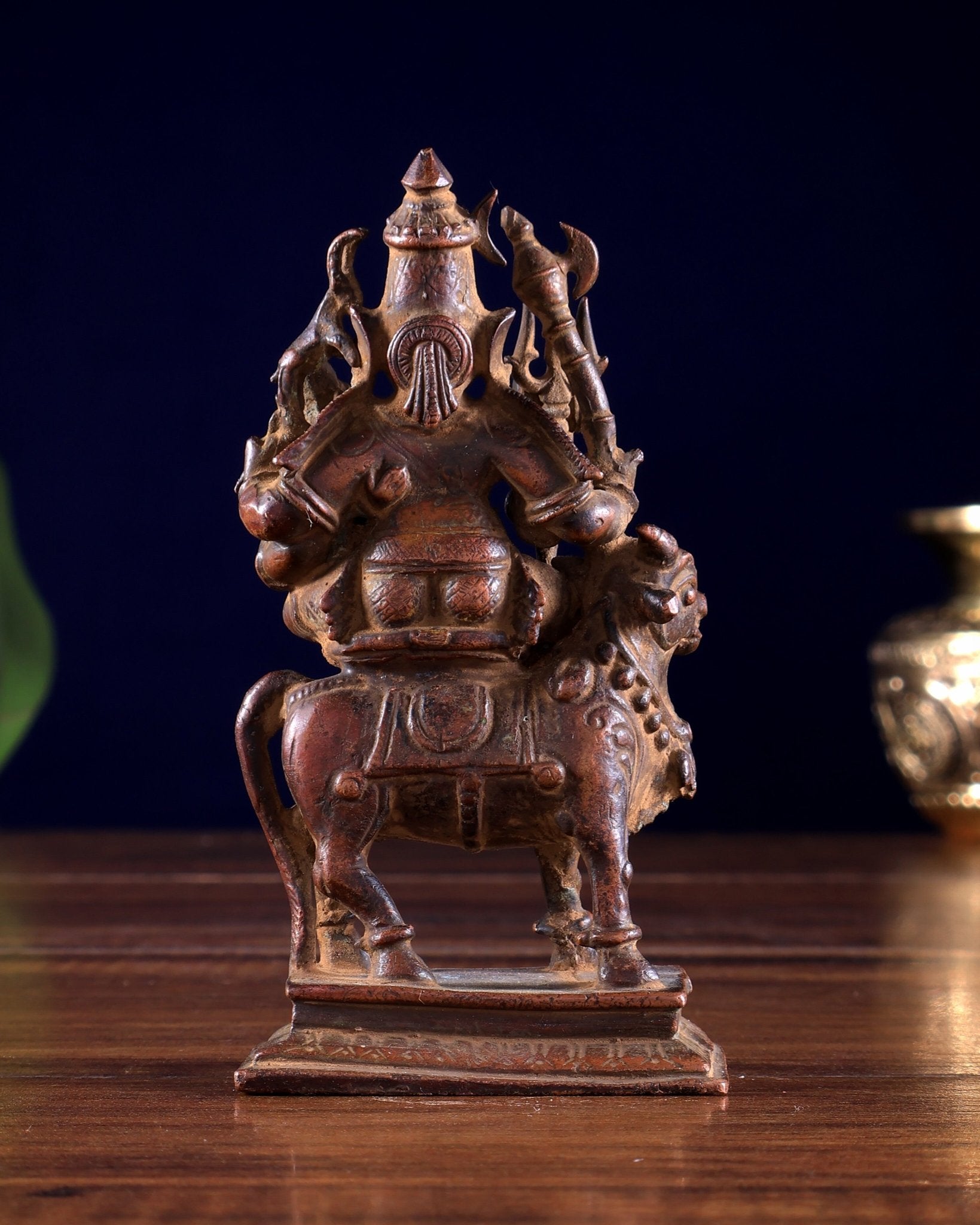 Vintage Copper Shiva Parvati on Nandi Pradosh Idol Natural antique patina - Budhshiv.com