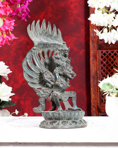Vintage Indonesian Bronze Lord Vishnu Seated on Garuda Vahana Sculpture 12 inch - Budhshiv.com