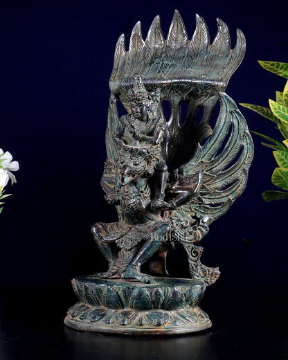 Vintage Indonesian Bronze Lord Vishnu Seated on Garuda Vahana Sculpture 12" - Budhshiv.com