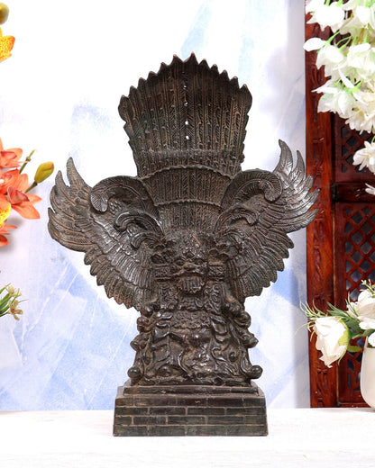 Vintage Indonesian Bronze Lord Vishnu Seated on Garuda Vahana Sculpture 13" Antique bronze tone - Budhshiv.com