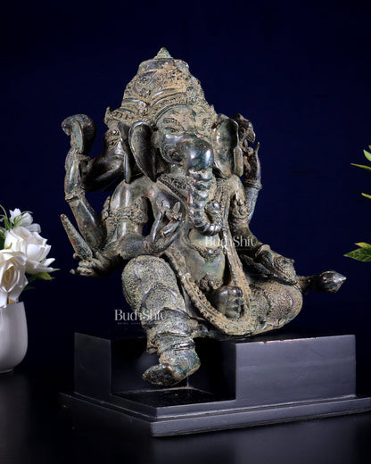 Vintage Indonesian Bronze Three - Faced Lord Ganesha Statue 12" - Budhshiv.com