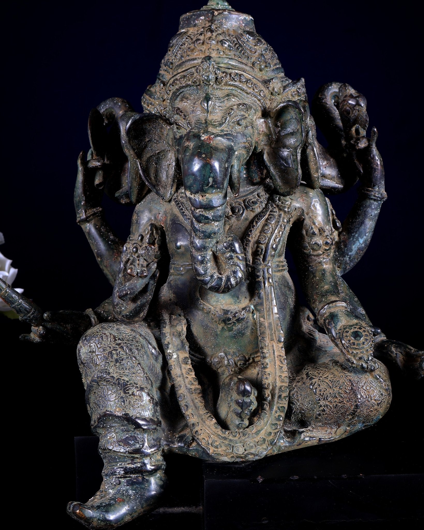 Vintage Indonesian Bronze Three - Faced Lord Ganesha Statue 12" - Budhshiv.com