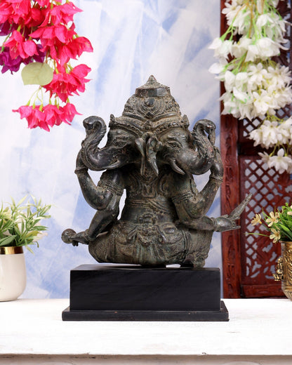 Vintage Indonesian Bronze Three-Faced Lord Ganesha Statue 12" - Budhshiv.com