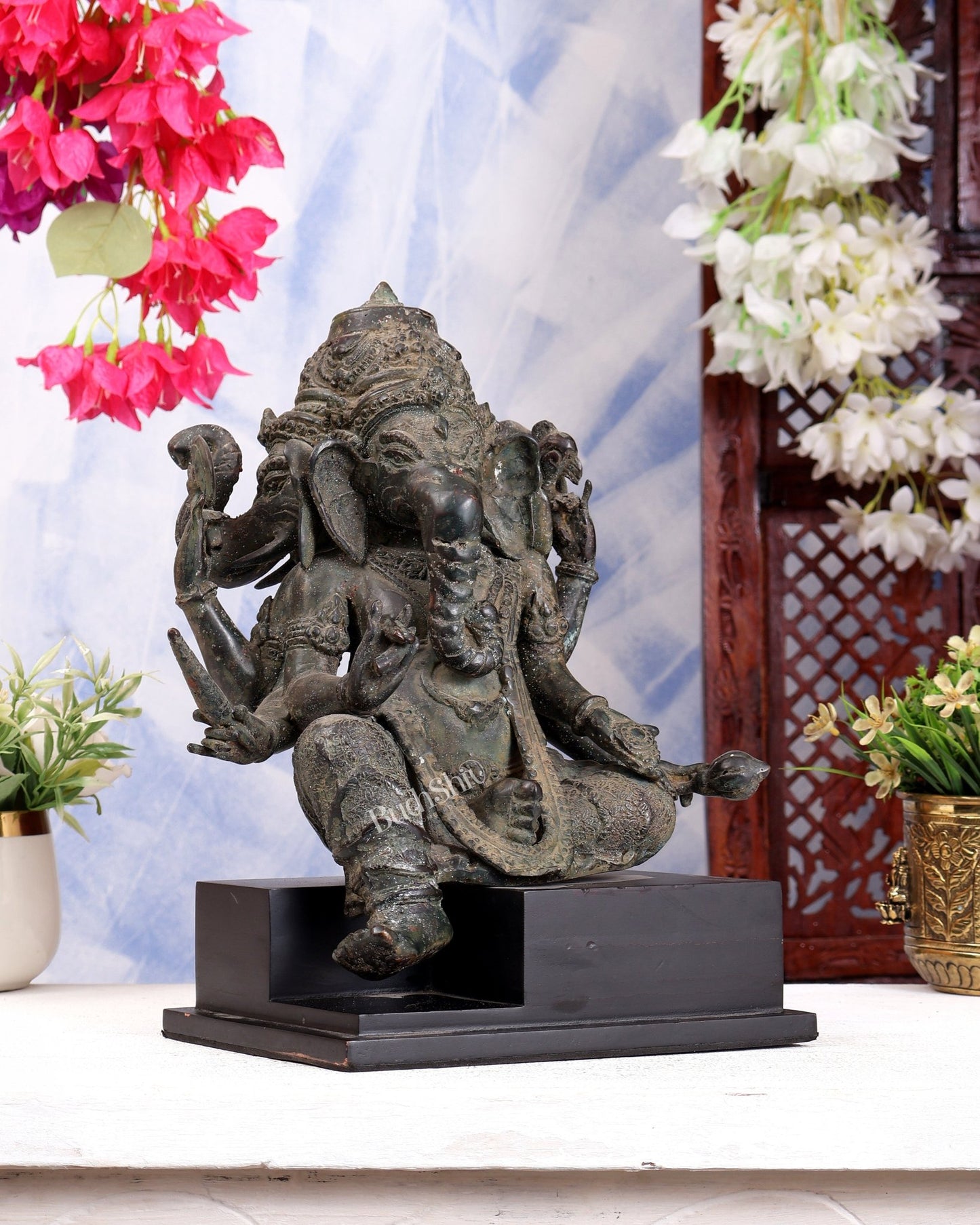 Vintage Indonesian Bronze Three-Faced Lord Ganesha Statue 12" - Budhshiv.com