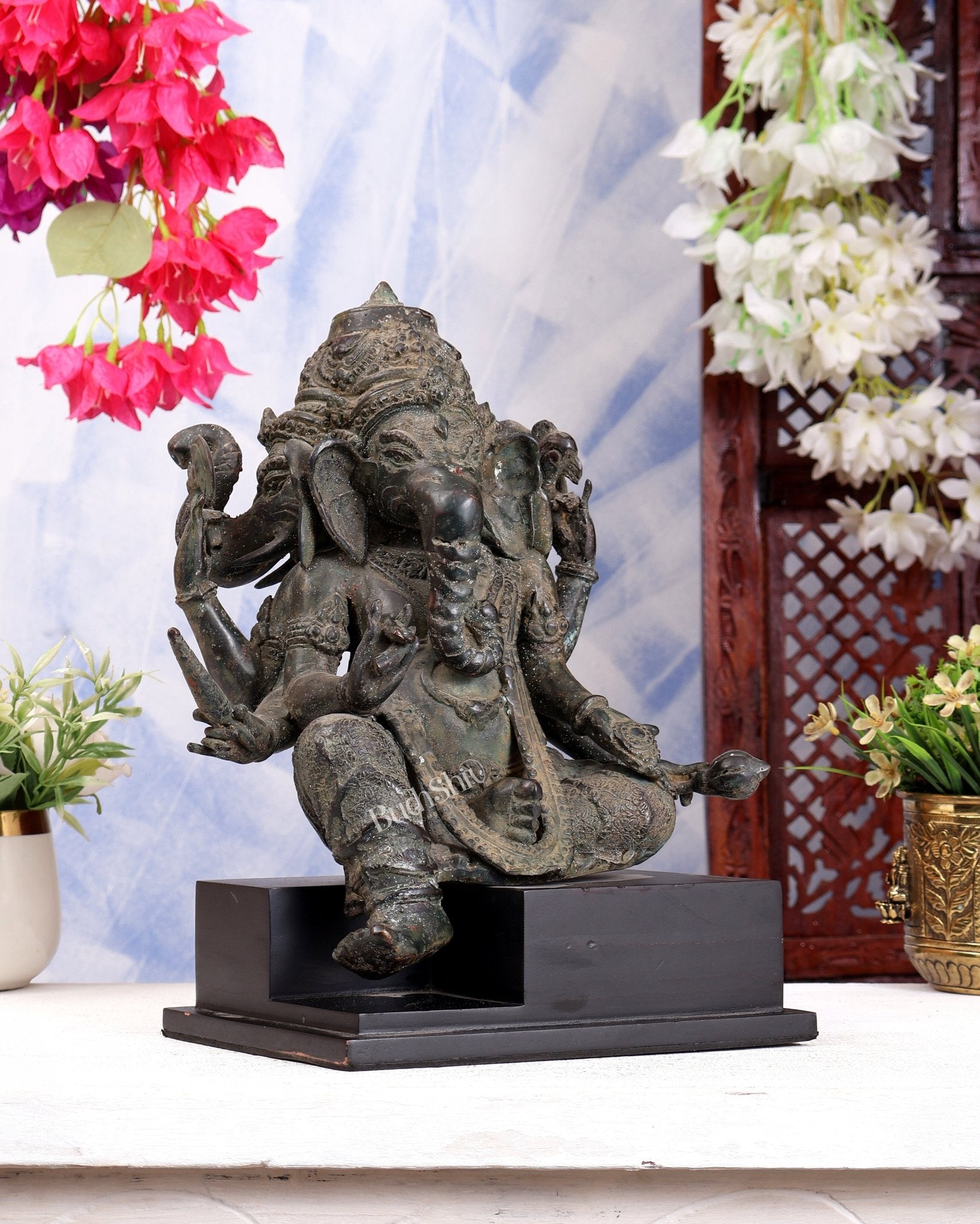 Vintage Indonesian Bronze Three-Faced Lord Ganesha Statue 12" - Budhshiv.com