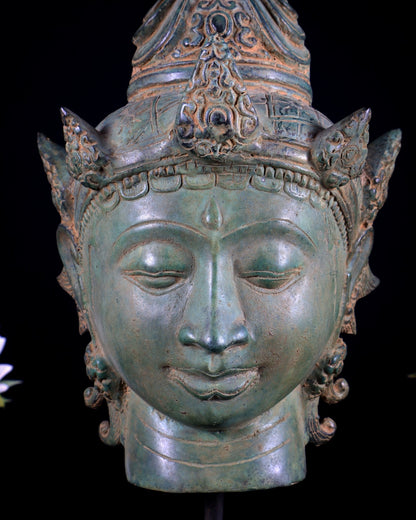 Vintage Indonesian Bronze Vishnu Head Sculpture 12" - Budhshiv.com