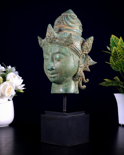 Vintage Indonesian Bronze Vishnu Head Sculpture 12" - Budhshiv.com