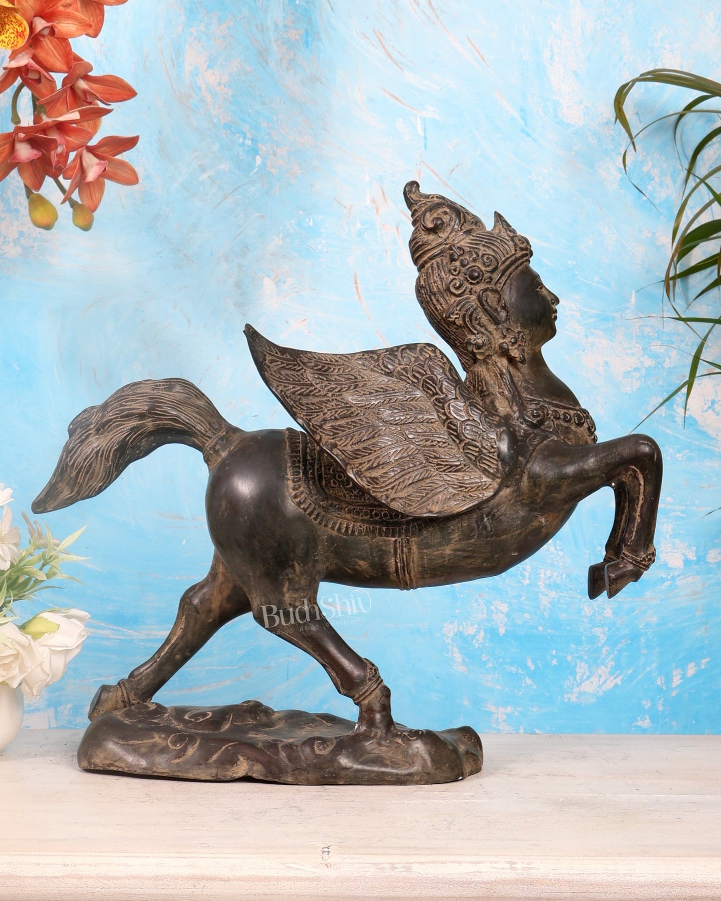 Vintage Jumping Kamadhenu Cow – Balinese Bronze Depiction 14.5" - Budhshiv.com