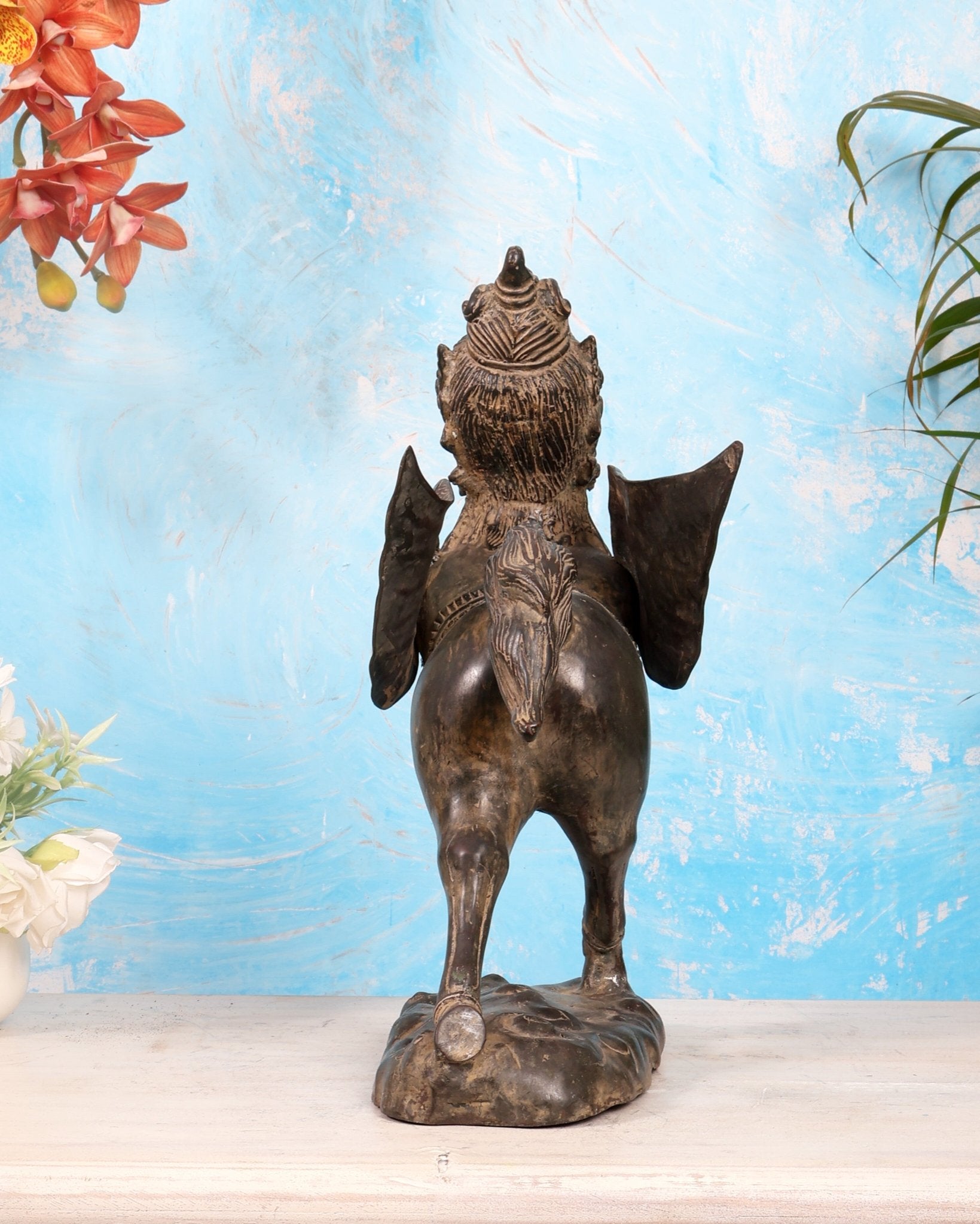 Vintage Jumping Kamadhenu Cow – Balinese Bronze Depiction 14.5" - Budhshiv.com