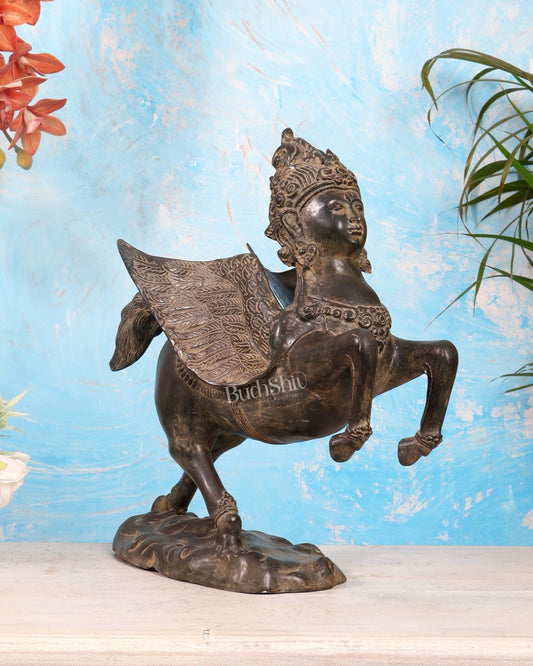 Vintage Jumping Kamadhenu Cow – Balinese Bronze Depiction 14.5" - Budhshiv.com