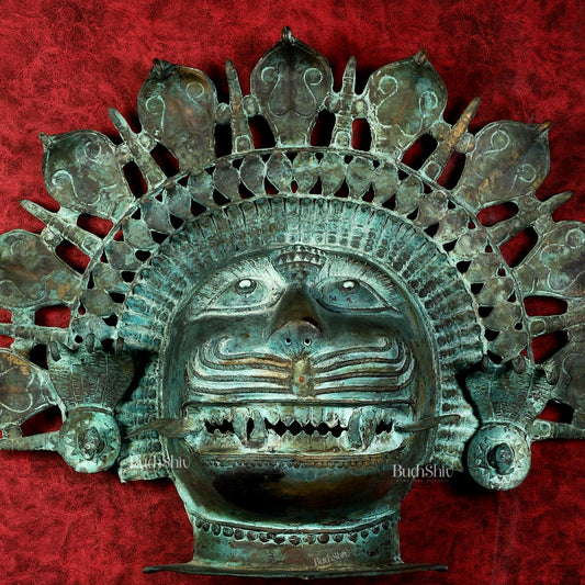 Vintage Narasimha Face Mask Wall Hanging | Lost - Wax Bronze Craft 21" Rare Find - Budhshiv.com