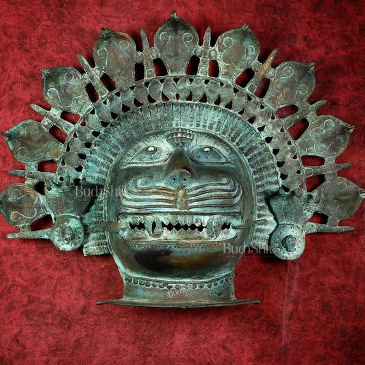 Vintage Narasimha Face Mask Wall Hanging | Lost - Wax Bronze Craft 21" Rare Find - Budhshiv.com