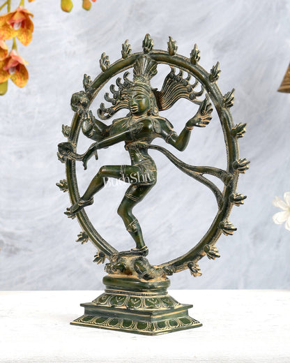 Vintage Nataraja Brass Statue Green Tone | 11.5" - Budhshiv.com