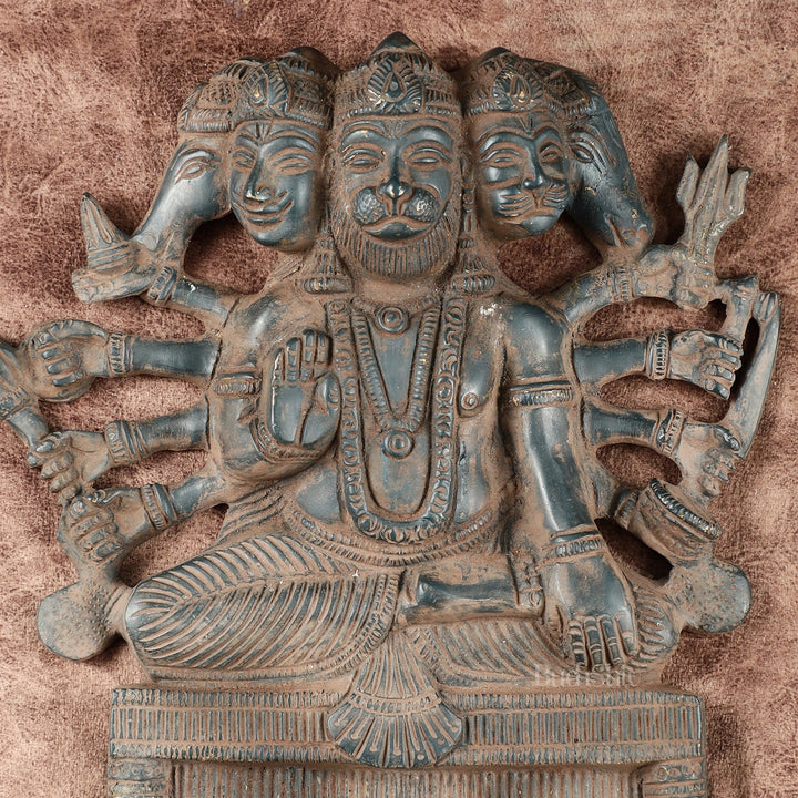 Vintage Panchmukhi Hanuman Brass Wall Hanging | Auspicious & Ward off Evil | 8" - Budhshiv.com