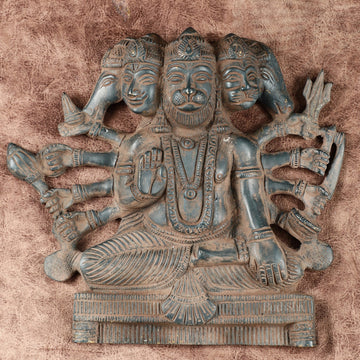 Vintage Panchmukhi Hanuman Brass Wall Hanging | Auspicious & Ward off Evil | 8" - Budhshiv.com