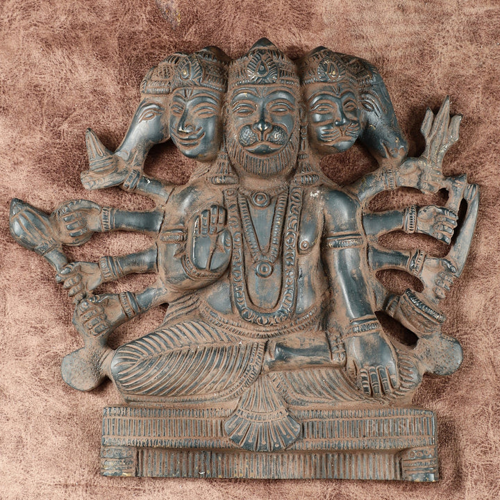 Vintage Panchmukhi Hanuman Brass Wall Hanging | Auspicious & Ward off Evil | 8" - Budhshiv.com