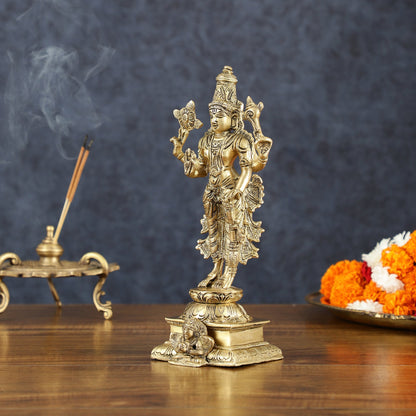 Vintage Pure Brass Superfine Lord Vishnu Standing with Garuda Idol 9 inch - Budhshiv.com