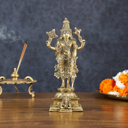 Vintage Pure Brass Superfine Lord Vishnu Standing with Garuda Idol 9 inch - Budhshiv.com