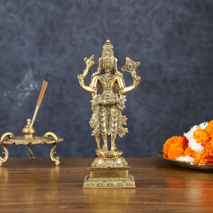 Vintage Pure Brass Superfine Lord Vishnu Standing with Garuda Idol 9 inch - Budhshiv.com
