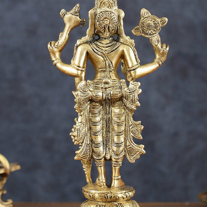 Vintage Pure Brass Superfine Lord Vishnu Standing with Garuda Idol 9 inch - Budhshiv.com