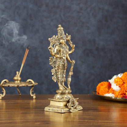 Vintage Pure Brass Superfine Lord Vishnu Standing with Garuda Idol 9 inch - Budhshiv.com
