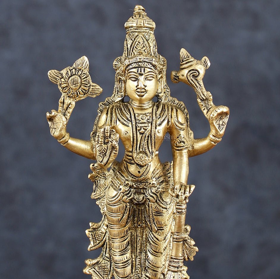 Vintage Pure Brass Superfine Lord Vishnu Standing with Garuda Idol 9 inch - Budhshiv.com