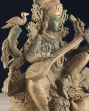 Vintage Saraswati brass idol 11 inches - Budhshiv.com