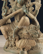 Vintage Saraswati brass idol 11 inches - Budhshiv.com