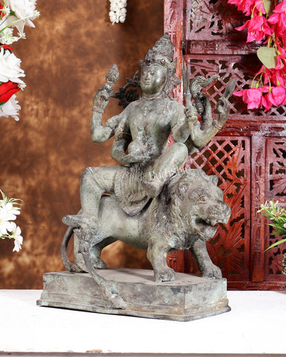 Vintage Shiva Seated on Lion Balinese Bronze Sculpture – Meditative Mahadev Artefact 15 inch - Budhshiv.com