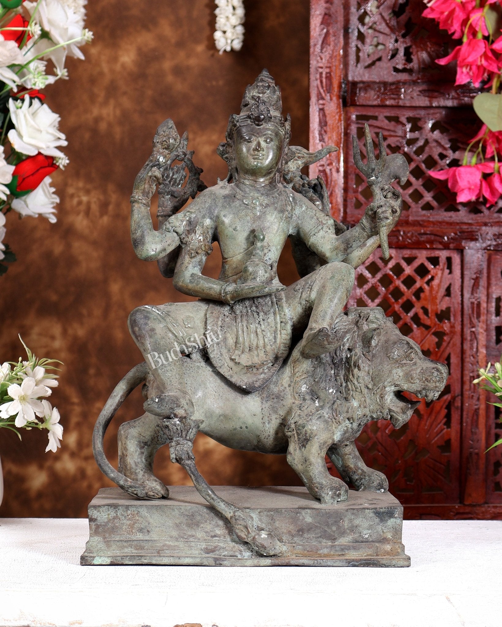 Vintage Shiva Seated on Lion Balinese Bronze Sculpture – Meditative Mahadev Artefact 15 inch - Budhshiv.com
