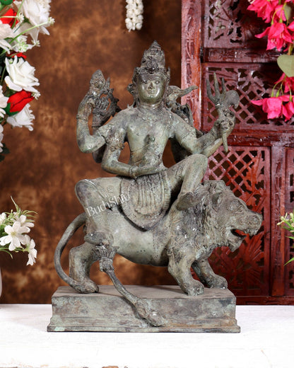 Vintage Shiva Seated on Lion Balinese Bronze Sculpture – Meditative Mahadev Artefact 15 inch - Budhshiv.com