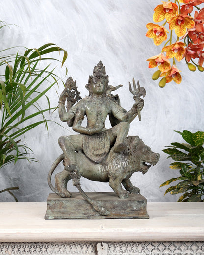 Vintage Shiva Seated on Lion Balinese Bronze Sculpture – Meditative Mahadev Artefact 15" - Budhshiv.com