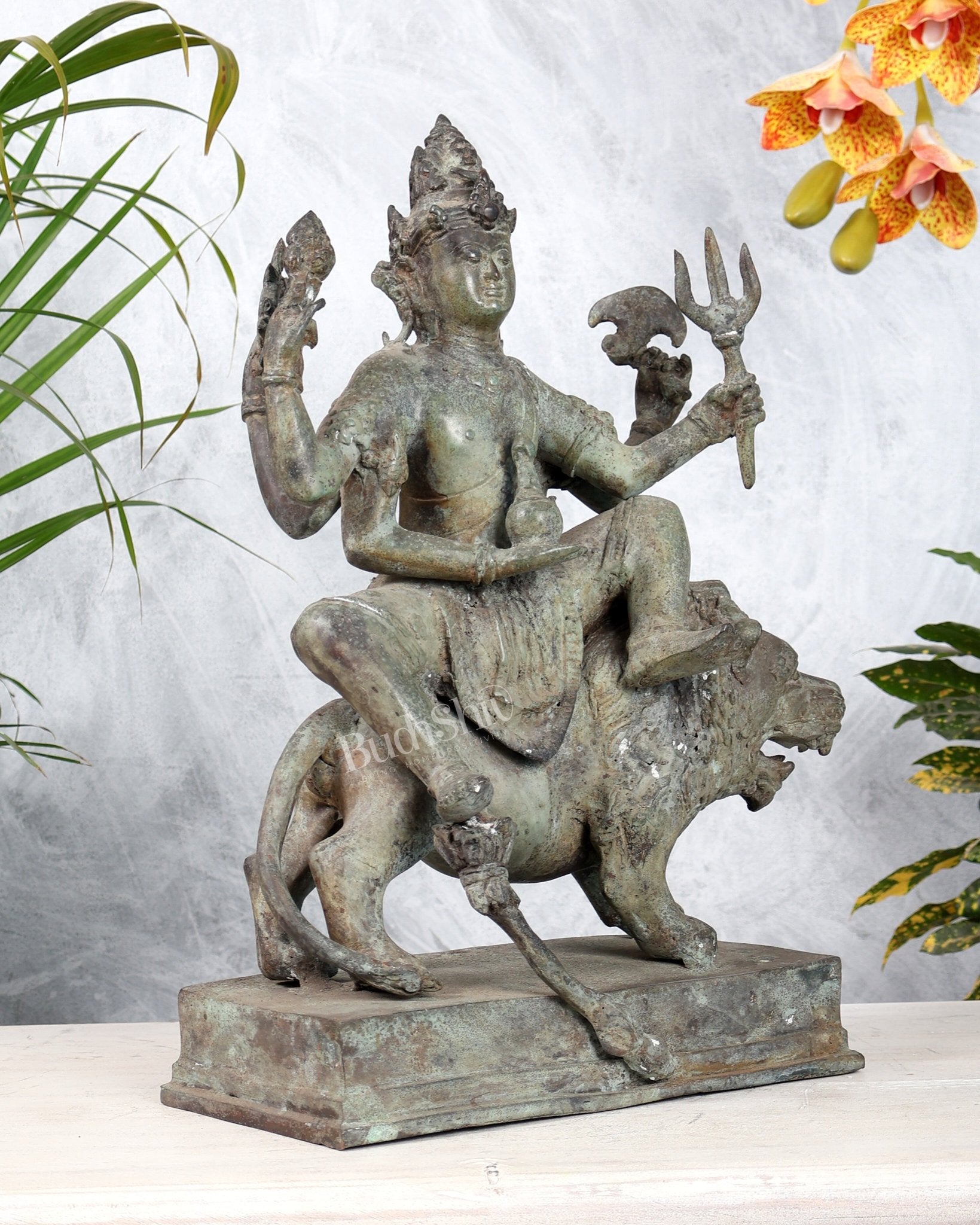 Vintage Shiva Seated on Lion Balinese Bronze Sculpture – Meditative Mahadev Artefact 15" - Budhshiv.com