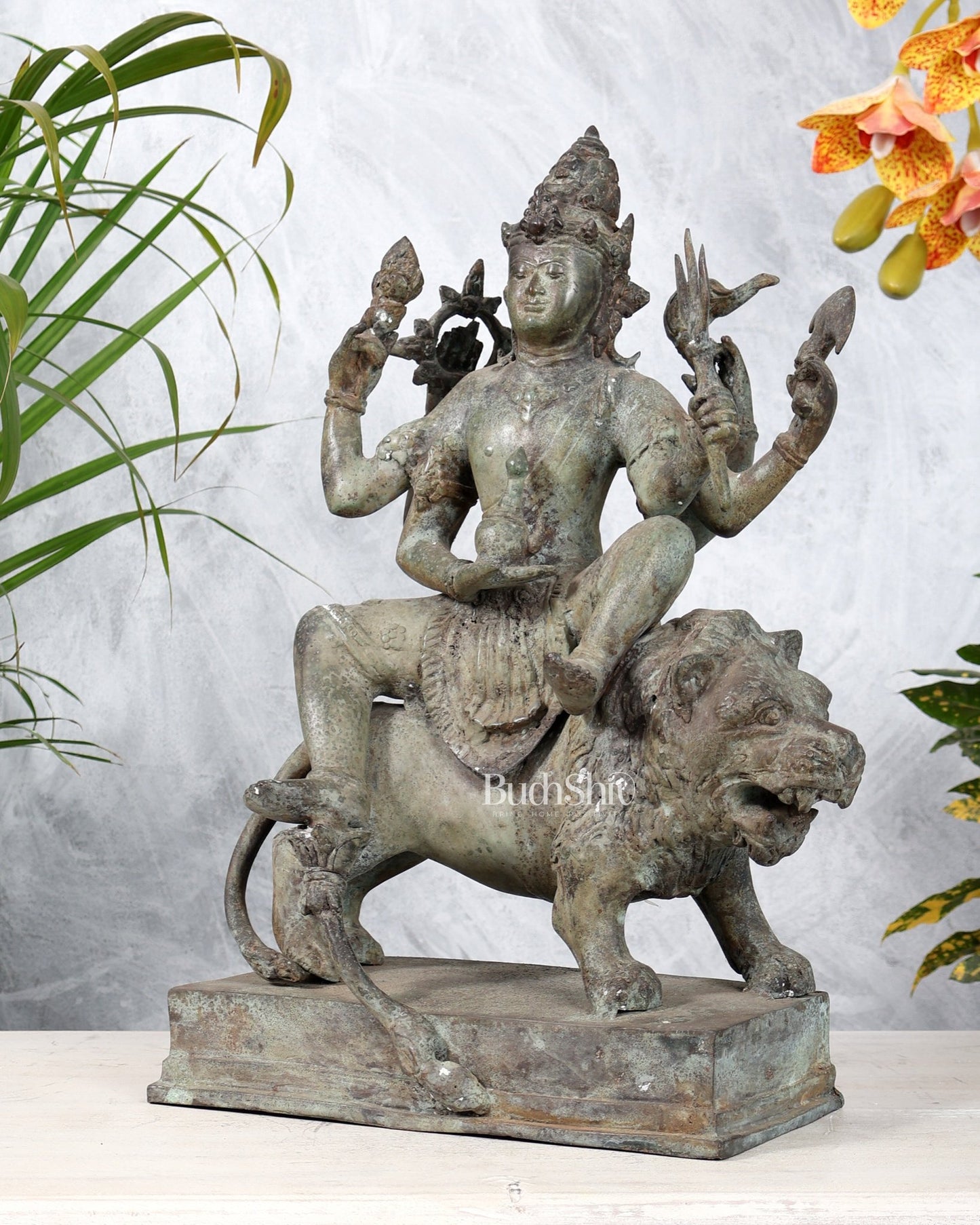 Vintage Shiva Seated on Lion Balinese Bronze Sculpture – Meditative Mahadev Artefact 15" - Budhshiv.com