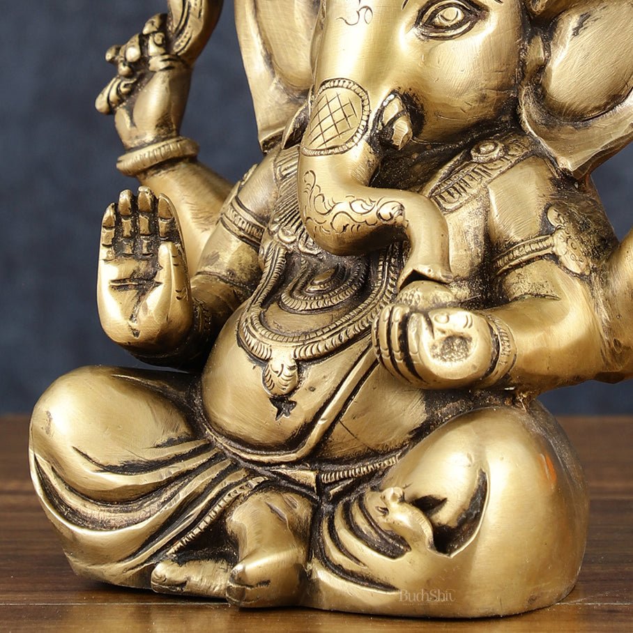 Vintage Taj Ganesha Statue - Handcrafted Brass 9" Height - Budhshiv.com