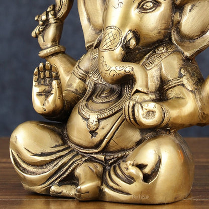 Vintage Taj Ganesha Statue - Handcrafted Brass 9" Height - Budhshiv.com