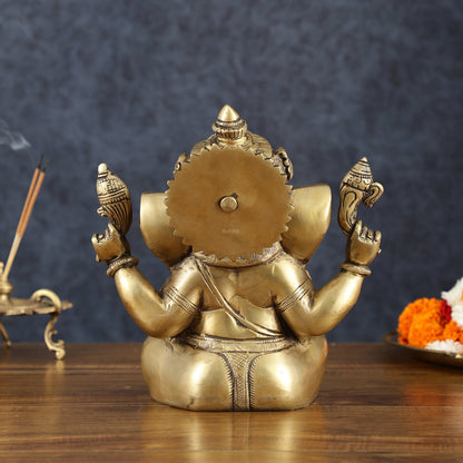 Vintage Taj Ganesha Statue - Handcrafted Brass 9" Height - Budhshiv.com