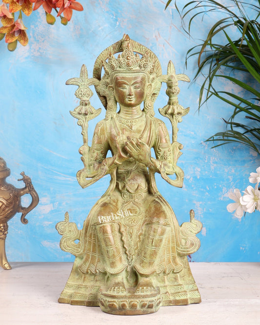 Vintage Tibetan Brass Maitreya Buddha Sculpture – The Future Buddha 14 inch - Budhshiv.com