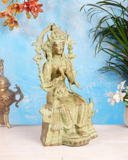 Vintage Tibetan Brass Maitreya Buddha Sculpture – The Future Buddha 14 inch - Budhshiv.com