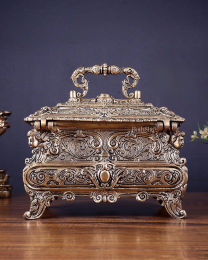 Vintage Victorian Brass Jewellery/Treasure Box 9" - Budhshiv.com