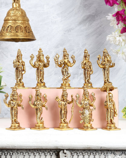 Vishnu Dashavatar Pure Brass Superfine Idols Set 4.5 inch - Budhshiv.com