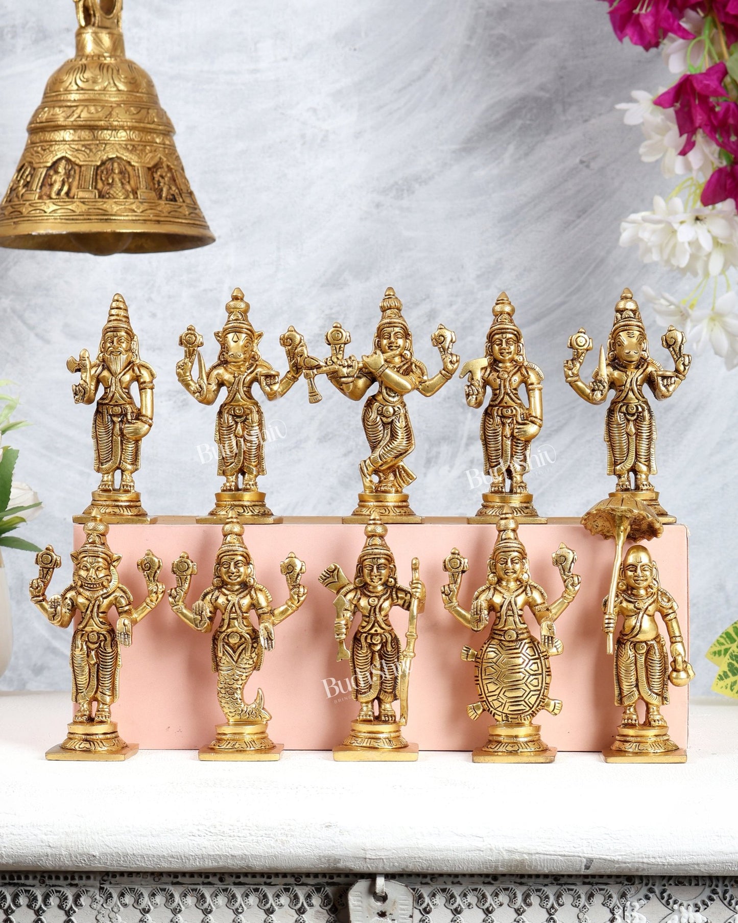 Vishnu Dashavatar Pure Brass Superfine Idols Set 4.5 inch - Budhshiv.com